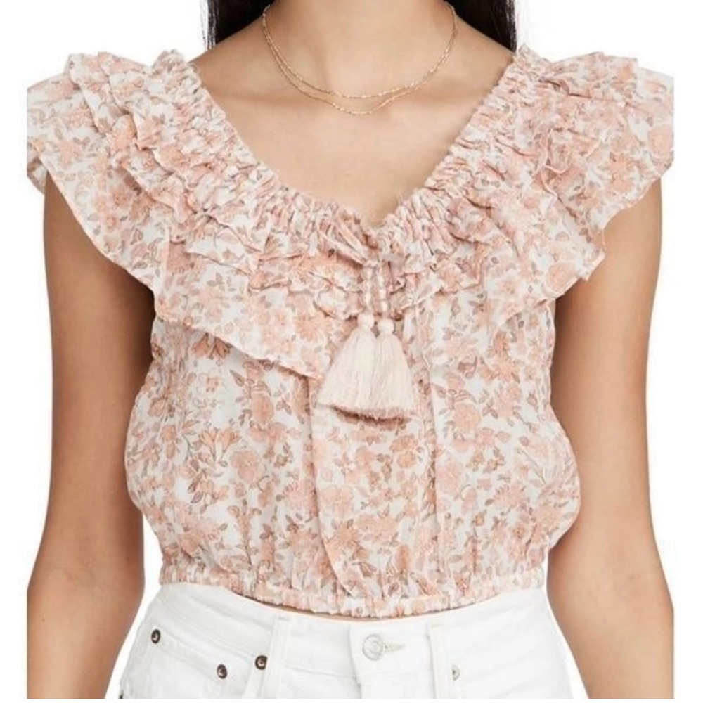 NEW Loveshackfancy Dorin off shoulder floral crop top - Picture 4 of 11